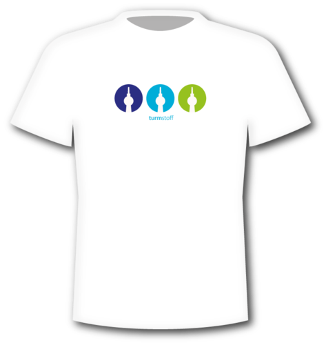 T-Shirt Herren weiss, turmstoff-Logo in blau/cyan/grün