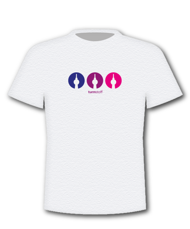 T-Shirt Kids grau-meliert, turmstoff-Logo in blau/lila/pink